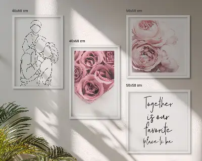 Familie lineart rosebuketter billedsæt med ramme