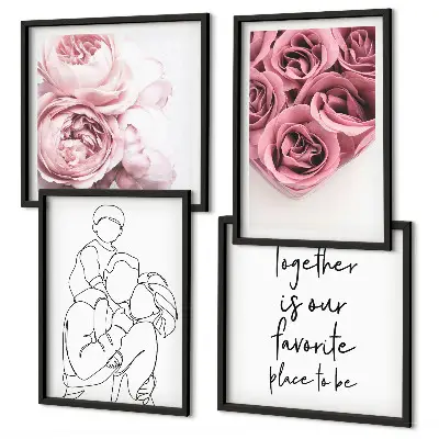 Familie lineart rosebuketter billedsæt med ramme