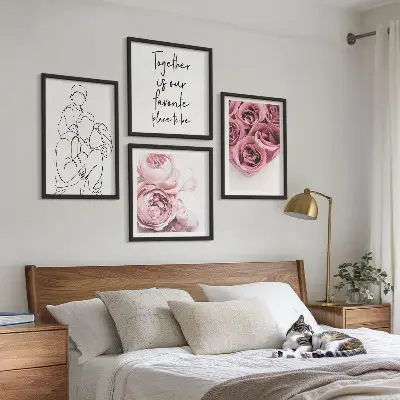 Familie lineart rosebuketter billedsæt med ramme