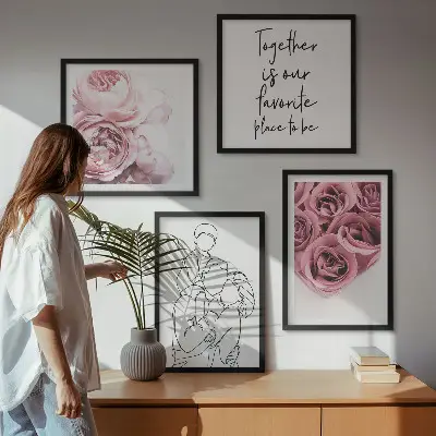 Familie lineart rosebuketter billedsæt med ramme