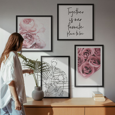 Billedsæt med ramme Familie lineart rosebuketter