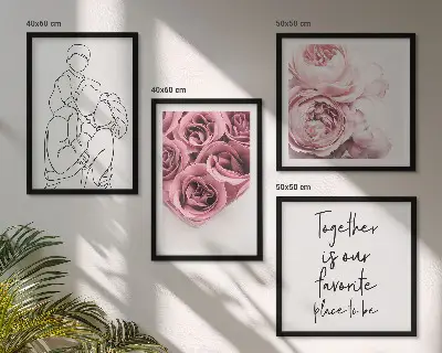 Familie lineart rosebuketter billedsæt med ramme