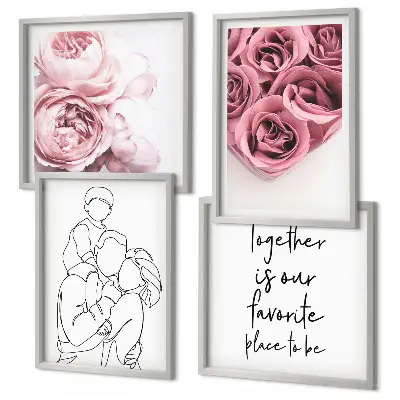 Familie lineart rosebuketter billedsæt med ramme