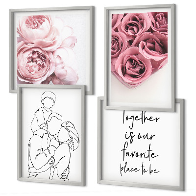 Billedsæt med ramme Familie lineart rosebuketter