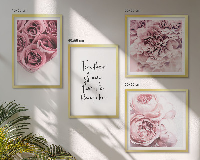 Billedvæg over sofa Blomsterbuketter af roser hjem indskrift