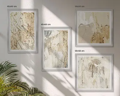 Billedvæg over sofa med abstrakte beige former og linjer