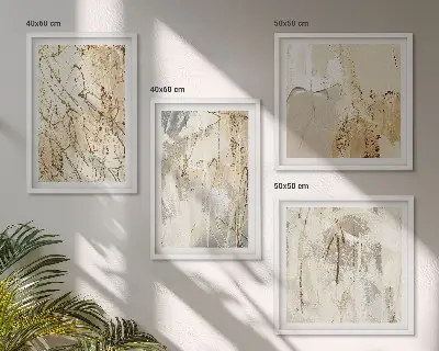 Billedvæg over sofa med abstrakte beige former og linjer