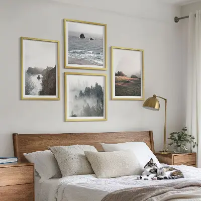 Landskaber med bjerge og hav billedsæt med ramme