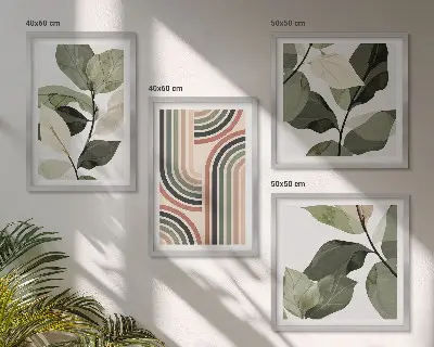Geometriske plantemotiver billedsæt med ramme