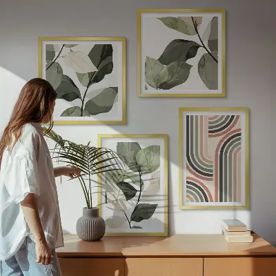 Geometriske plantemotiver billedsæt med ramme