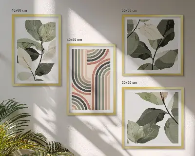Geometriske plantemotiver billedsæt med ramme