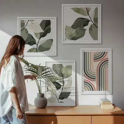 Geometriske plantemotiver billedsæt med ramme