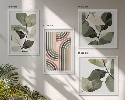 Geometriske plantemotiver billedsæt med ramme