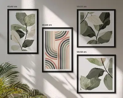 Geometriske plantemotiver billedsæt med ramme