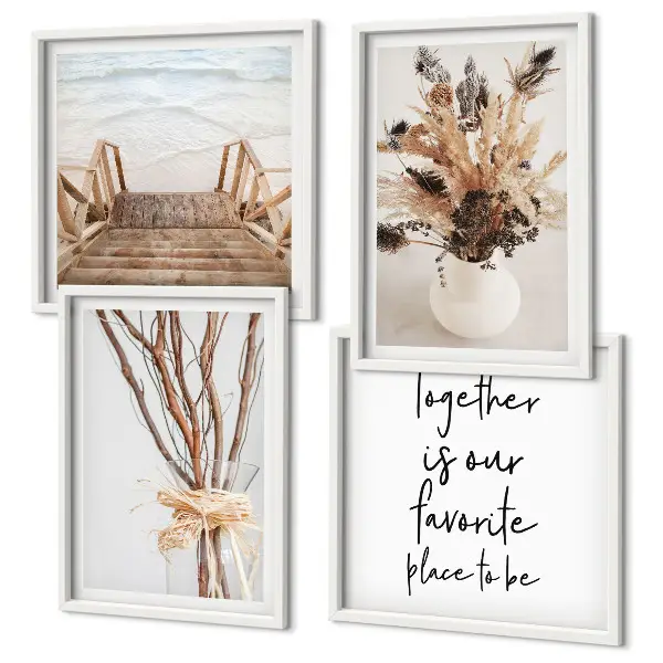 Billedsæt med ramme minimalistiske blomstergrene i naturstil