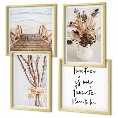 Billedsæt med ramme minimalistiske blomstergrene i naturstil