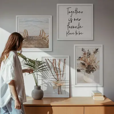 Billedsæt med ramme minimalistiske blomstergrene i naturstil