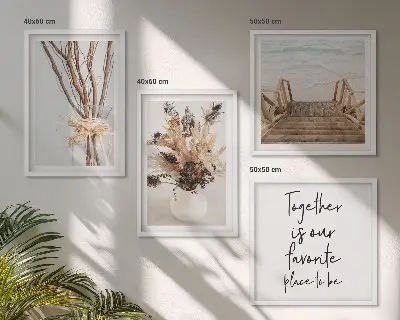 Billedsæt med ramme minimalistiske blomstergrene i naturstil