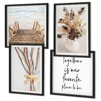 Billedsæt med ramme minimalistiske blomstergrene i naturstil