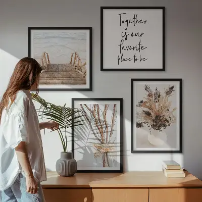 Billedsæt med ramme minimalistiske blomstergrene i naturstil