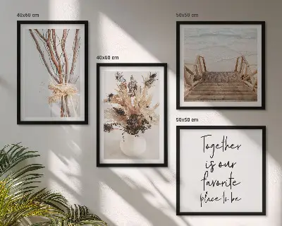 Billedsæt med ramme minimalistiske blomstergrene i naturstil