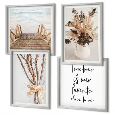 Billedsæt med ramme minimalistiske blomstergrene i naturstil