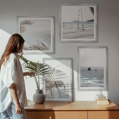 Vegetation ved vandet om sommeren billedvæg over sofa