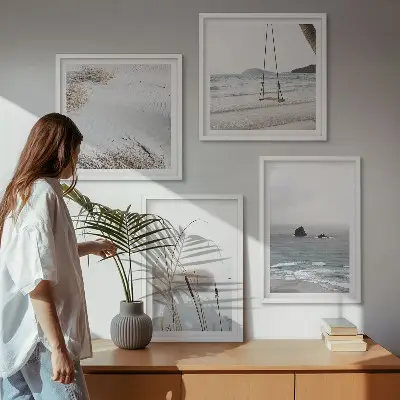 Vegetation ved vandet om sommeren billedvæg over sofa