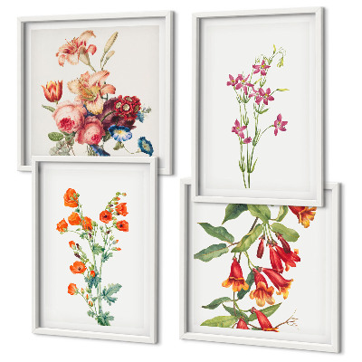 Billedsæt med ramme Blomstermaleri i retrostil