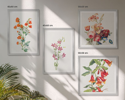 Billedsæt med ramme Blomstermaleri i retrostil