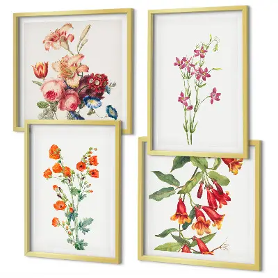 Blomstermaleri i retrostil billedsæt med ramme