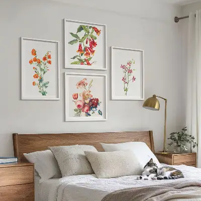 Blomstermaleri i retrostil billedsæt med ramme