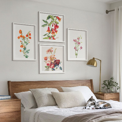 Billedsæt med ramme Blomstermaleri i retrostil