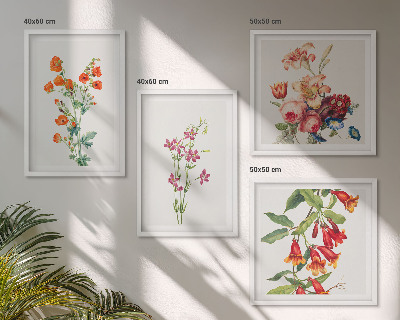 Billedsæt med ramme Blomstermaleri i retrostil