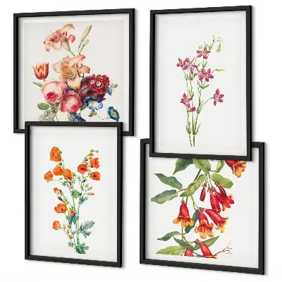 Blomstermaleri i retrostil billedsæt med ramme