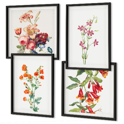 Billedsæt med ramme Blomstermaleri i retrostil