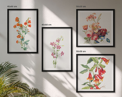 Billedsæt med ramme Blomstermaleri i retrostil