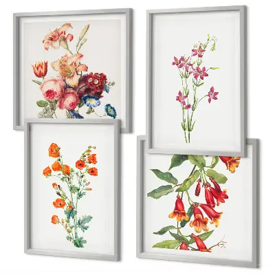 Blomstermaleri i retrostil billedsæt med ramme