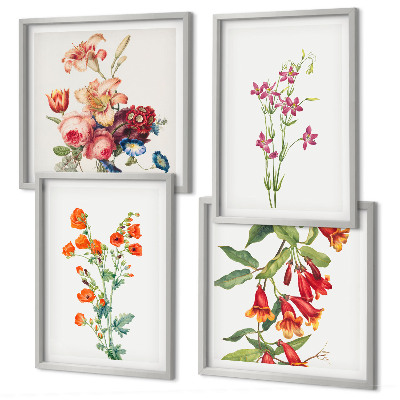 Billedsæt med ramme Blomstermaleri i retrostil