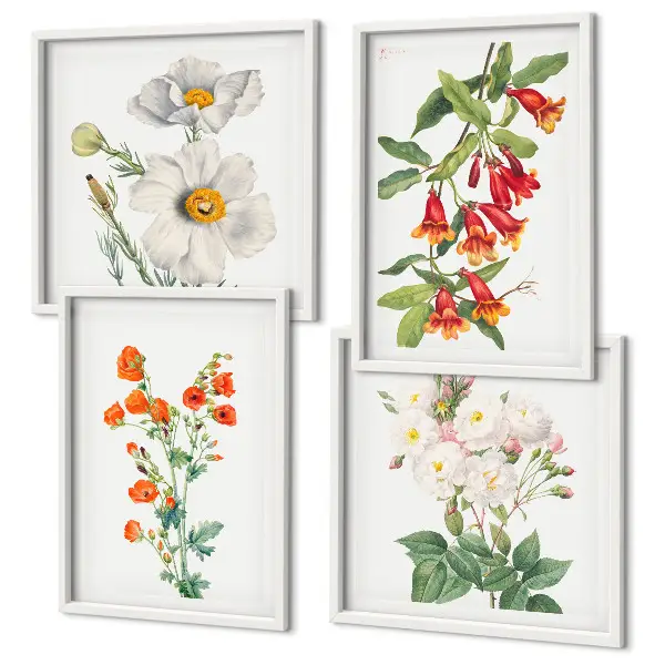 Retro blomstermaleri billedvæg til ophængning over sofa