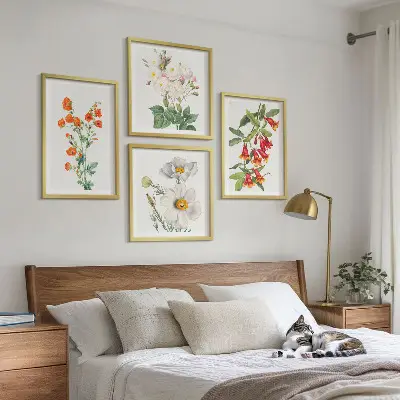 Retro blomstermaleri billedvæg til ophængning over sofa