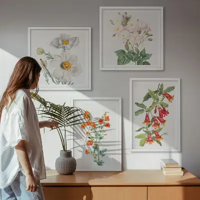 Retro blomstermaleri billedvæg til ophængning over sofa