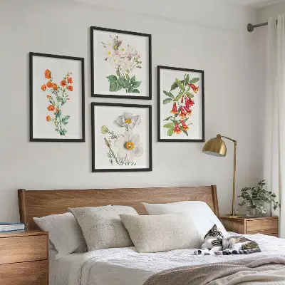 Retro blomstermaleri billedvæg til ophængning over sofa