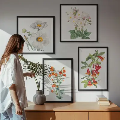 Retro blomstermaleri billedvæg til ophængning over sofa