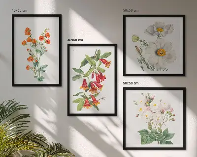 Retro blomstermaleri billedvæg til ophængning over sofa