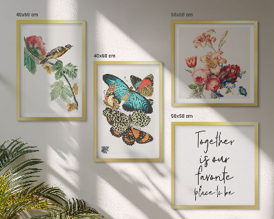Billedsæt med ramme Blomster sommerfugle fugle pastel