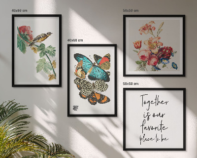 Billedsæt med ramme Blomster sommerfugle fugle pastel