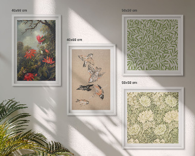 Billedvæg over sofa Blomster og fugle i naturlige omgivelser