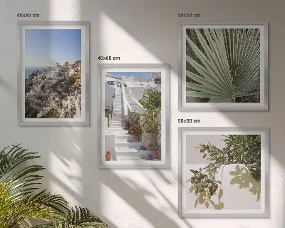 Hvide trapper Santorini udsigt billedsæt med ramme
