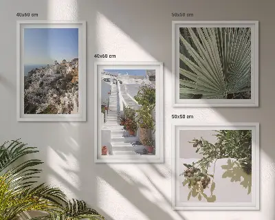 Hvide trapper Santorini udsigt billedsæt med ramme